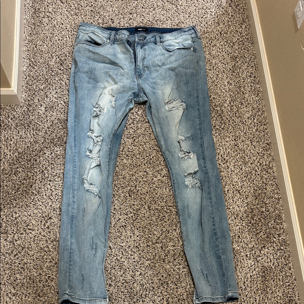 Fashion Nova Light Blue Distressed Skinny Jeans